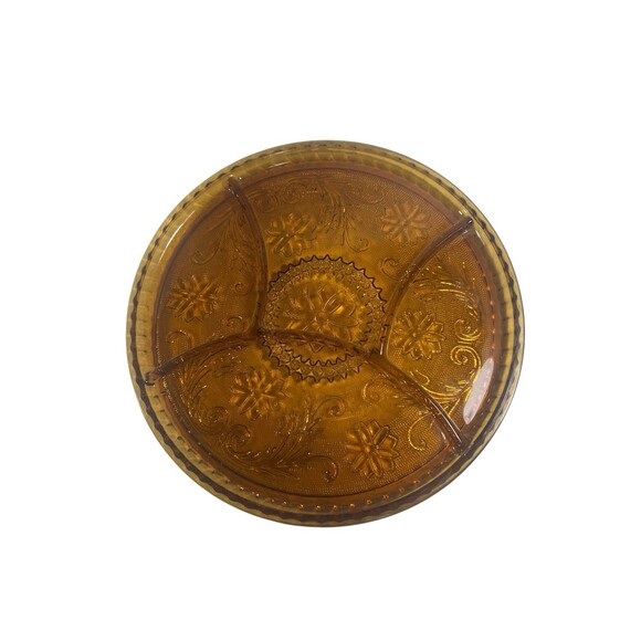 VTG Tiara Indiana Amber Glass Divided Relish Tray Sandwich Plate Dish 10 1/4" - Picture 6 of 7